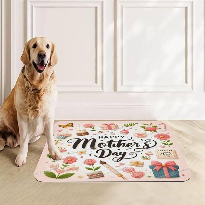 Pet Cat Dog Food Mat Absorbent Dog Feeding Mat Happy Mother's Day Floral Gift Mom L No Stains Cat Food Mats Indoor Pet Supplies Dogs Placemat Water Bowl Mats with Rubber Backing 24x16In