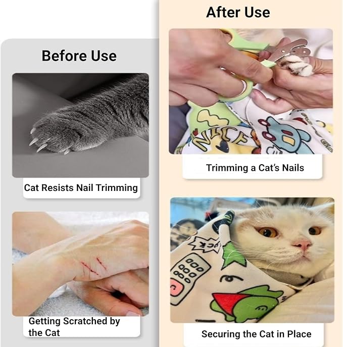 Cat Grooming Wrap, Self-Adhering Pet Wrap Soft Cat Swaddle for Cutting Nails Pet Restraint for Nail Clipping Anti-Scratch and Anti-Escape Calming Blanket (L (27.6×27.6in))