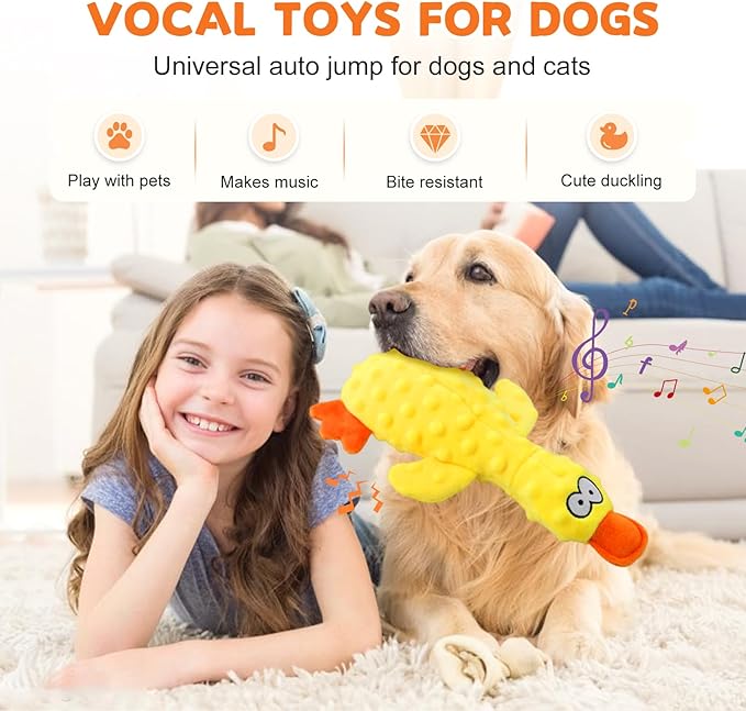 Dog Toys for Aggressive Chewers, 2026 Upgraded Duck Dog Toys Large Dogs Indestructible, Vocal Toys with Built-in Squeaker for Boredom Relief, Cute Yellow Duckling Plush for Playtime (Yellow)