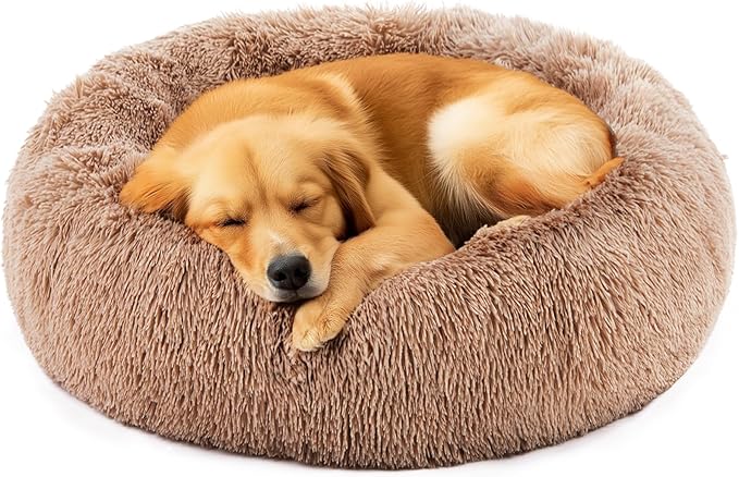 NEWBULIG 30.7x30.7 Inch Dog Bed Large Sized Dog, Donut Shape Cat Beds for Indoor Cats with Washable, Anti-Slip, Faux Fur