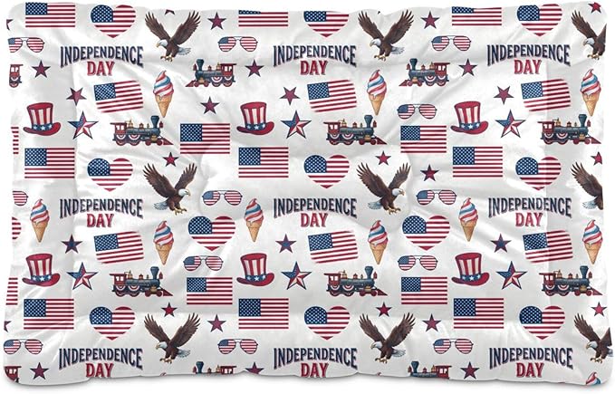 Dog Bed for Crate Washable Pet Sleep Pad, Independence Day Elements Kennel Mat with Non-Slip Bottom, Soft Fluffy Supplies Pet for Dogs and Cats (24x18 inch)