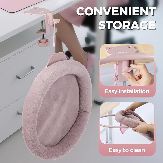 Rotating Cat Desk Bed for Remote Workers, Home Office Staff and Gamers ，Quality Soft Cat Bed, 360° Swivel, Removable Washable Cushion, Comfortable and Easy to Assemble, Supports up 40 lbs(Pink)