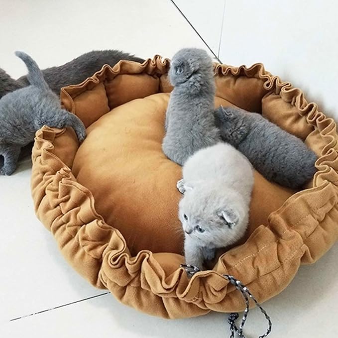 Windproof Warm Pet Bed House Drawstring Design Washable Soft Cushions Kennel for Small Dogs Cats Pet Supplies Dog Sleeping Outside Dog Sleeping Indoor