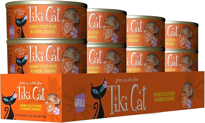 Tiki Cat Grill Wet Cat Food,Sardine Cutlets,2.8 oz. Cans,(Pack of 24)