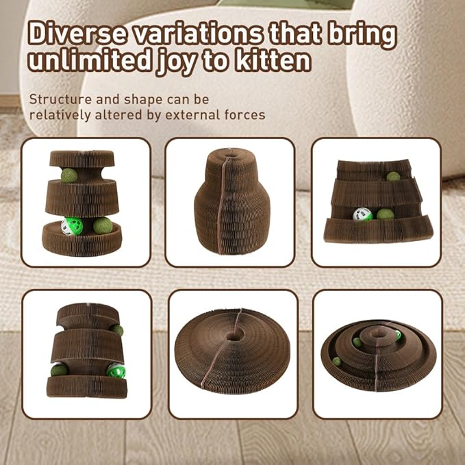 Cat Toys Interactive, Magic Organ Cat Scratcher Cardboard with Catnip Ball, Reversible Kitten Toys Scratching Scratcher Pads(2PCS)