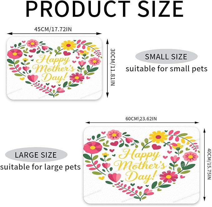 Pet Feeding Mat for Dogs Cats Happy Mother's Day Floral Gift for Mom Ki Absorbent Dog Food Mat Non-Slip Waterproof Placemat Quick Dry Pet Supplies Bowl Mats