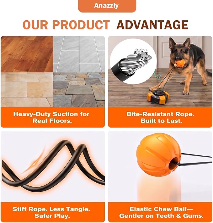 Upgraded Interactive Dog Toy, Heavy-Duty Tug-of-War Chew Toy, Stress Relief Dog Tug Toy, Durable Puppy Molar Chew Toy, Bite Resistant, Teeth Cleaning, Universal Pet Supplies (Black-Orange)