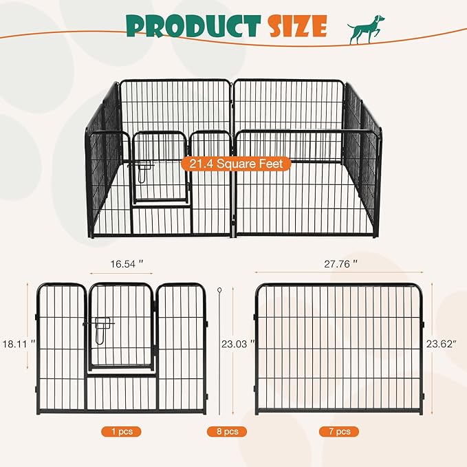 NEWBULIG Dog Playpen Indoors 24 Inch 8 Panels for Small and Puppy Dogs Portable and Foldable Pet Fence with Door Heavy Duty Metal Dog Exercise Play Pen for Outdoor Yard