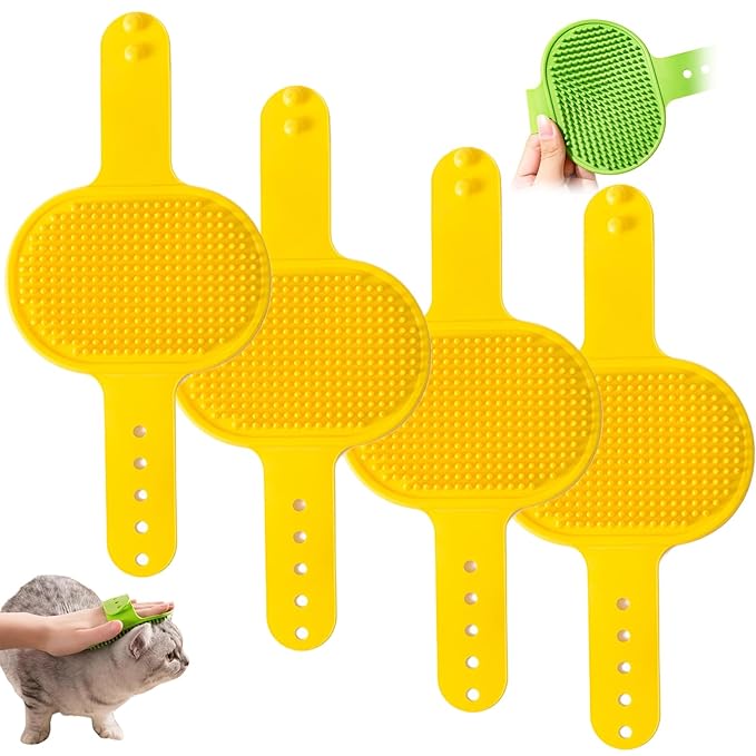 Silicone Grooming Strap Pad for Cats, Silicone Grooming Strap Pad 2-in-1self Groomer for Kitten,Bathing Brush,Scratching Board Pet Supplies for Cats Tree Furniture Sofa Chair Legs (4pcs Yellow)