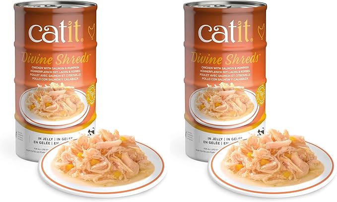 Catit Divine Shreds in Jelly, Premium Wet Cat Food, Chicken with Salmon & Pumpkin, 1 Count (Pack of 2)