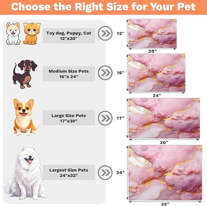 Pink Marble Dog Food Mat for Floors Absorbent, Quick Dry Water Dispenser Mat for Food, Water, Pet Supplies 12" x 20", Gold Marble