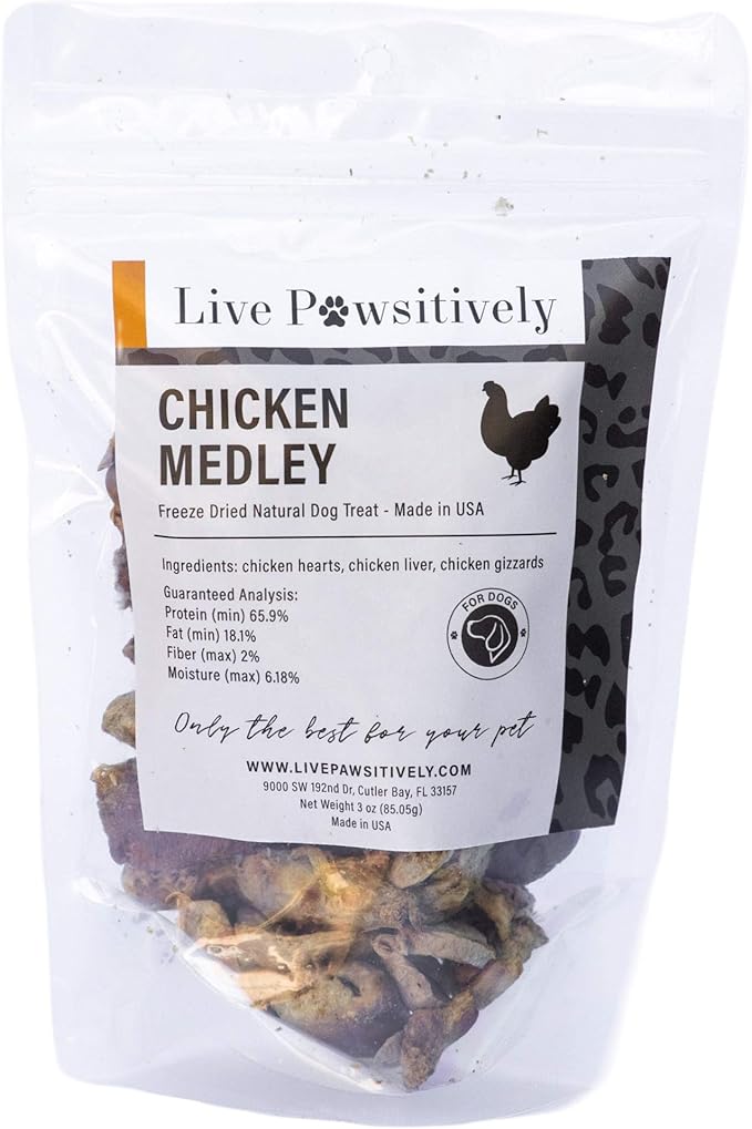 All-Natural Treat for Dogs & Cats, Single Ingredient, Picky Eaters, Grain & Gluten Free, Freeze Dried Chicken Hearts, Liver & Gizzards, No Preservatives, Made in USA