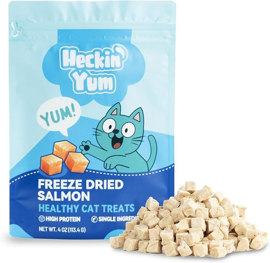 Freeze-Dried Wild-Caught Salmon Cat Treats for Skin & Coat Health, Single Ingredient High-Value Reward Snack for Cats, Grain & Gluten Free, 4 oz