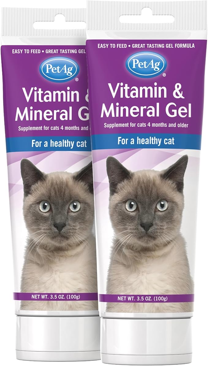 PetAg Vitamin & Mineral Gel Supplement for Cats - 3.5 oz, Pack of 2 - Provides Basic Daily Vitamins & Minerals for Cats 4 Months and Older - Easy to Digest