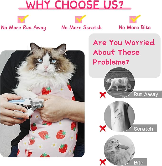 Cat Wrap for Cutting Nails, Self-Adhesive for Grooming, Anti-Scratch Cat Swaddle Wrap for Medicine, Nail Clipping, Teeth Brushing, Ear Cleaning