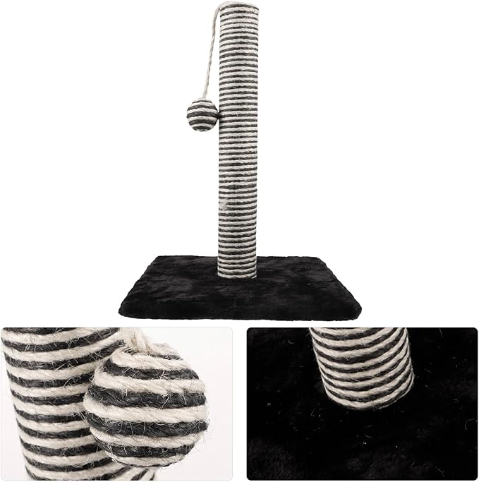 Toyvian Cat Scratching Post Jute Vertical Scratcher with Hanging Ball Sturdy Floor Scratching Pole for Indoor Cats Kitten Nail File Black