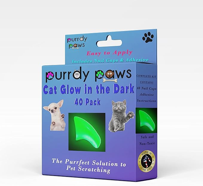40 Pack Soft Nail Caps for Cat Claws Green Glow in The Dark Kitten