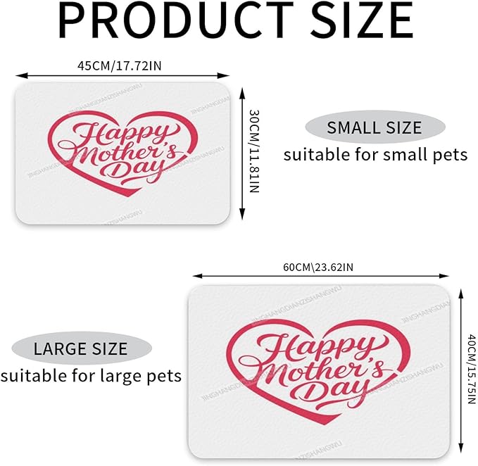 Pet Feeding Mat Absorbent Dog Mat for Food Water Bowl No Stains Quick Dry Water Dispenser Mats Happy Mother's Day Floral Gift Mom Dj Dog Accessories Pet Supplies Bowl for Messy Drinkers 24x16In