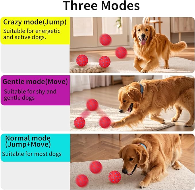 2-in-1 Interactive Dog Ball Toy for Aggressive Chewers, Automatic Moving & Bouncing E-TPU Dog Ball, 3 Modes Smart Pet Toy with Motion Sensor, USB-C Rechargeable Enrichment Toy for Medium Large Dogs