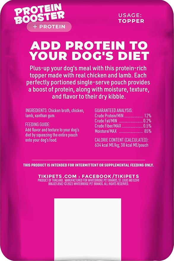 Tiki Dog Born Carnivore Protein Booster Dog Food Topper, Chicken and Lamb Recipe in Broth, 2.1 oz. Pouch (12 Count)