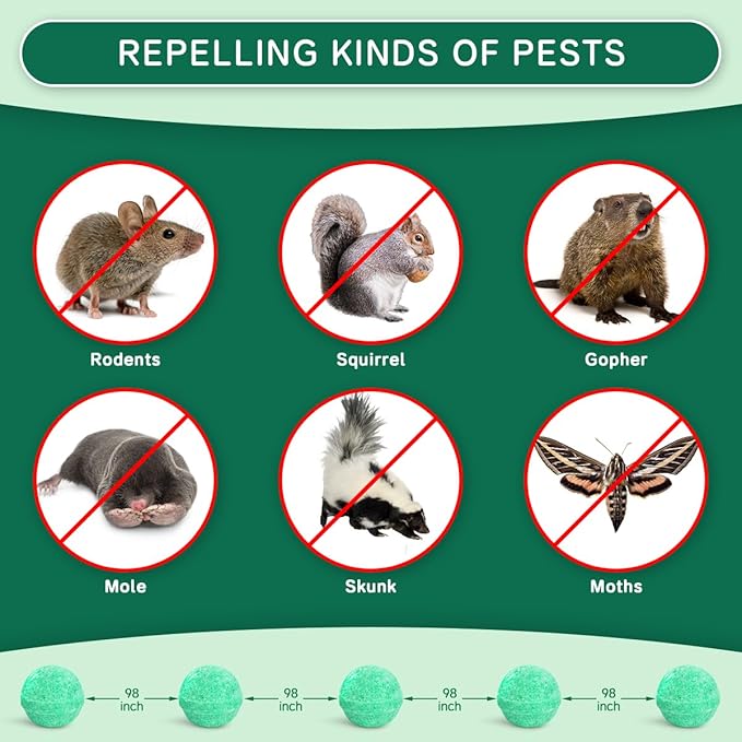 Rodent Mouse Repellent 42 pcs, Peppermint Oil Moth Balls for Mice Rats Deterrent, Natural Pest Control Mothballs for Rodents, Squirrels, Skunk, Mole, Gopher, Pets Safe, Indoor and Outdoor Use
