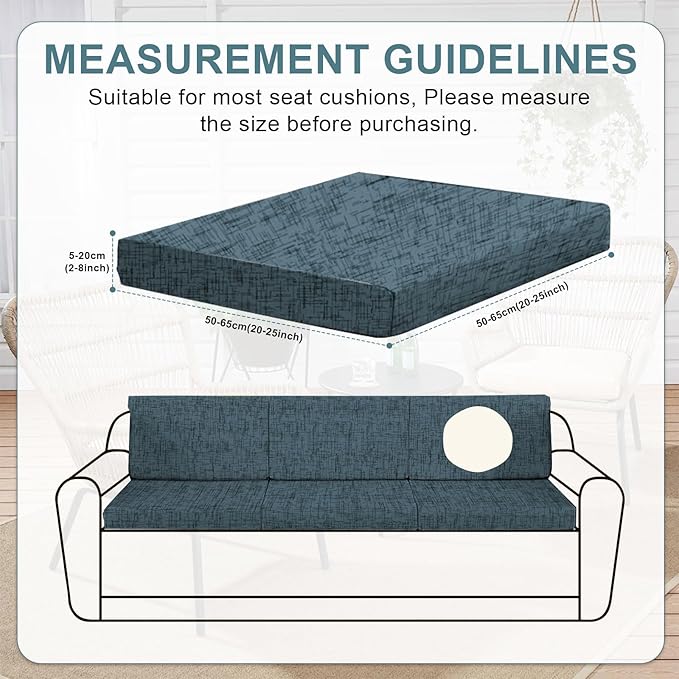 HANDONTIME 8Pcs Patio Cushion Covers Stretch Outdoor Couch Cover Replacement Cushions for Outdoor Furniture Waterproof Patio Furniture Covers for Pets Sofa Cover Washable (Navy Striped,Cover Only)