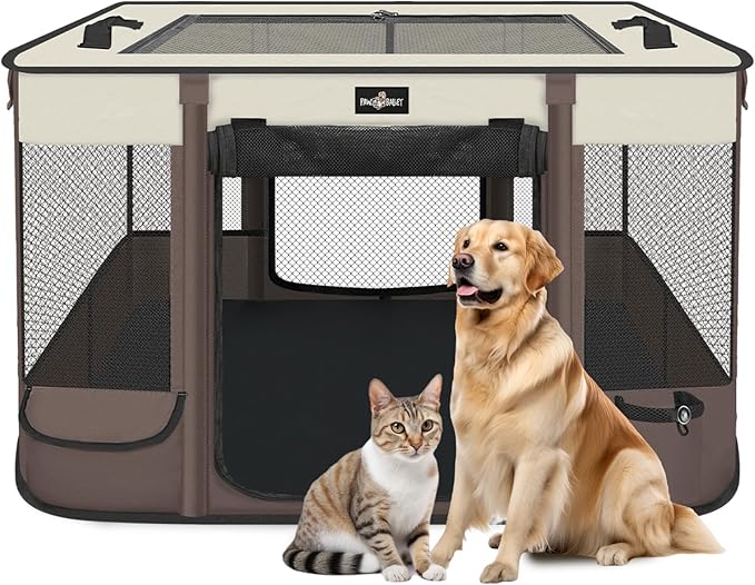 Foldable Pet Kitten Playpen, Upgrade Waterproof Portable Dog Cat Playpen Kennel Tent for Small Cat Dog, Retractable Shade Cover with Carrying Case, Indoor Outdoor Use for Small Pet.