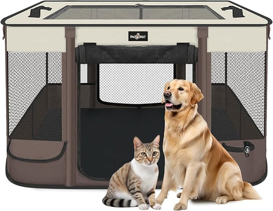 Foldable Pet Kitten Playpen, Upgrade Waterproof Portable Dog Cat Playpen Kennel Tent for Small Cat Dog, Retractable Shade Cover with Carrying Case, Indoor Outdoor Use for Small Pet.