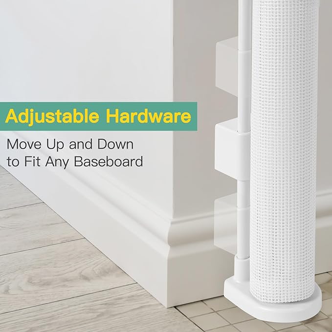 Reinforced 60" Wide Retractable Baby Gate with Reinforced Rods, 5 ft Retractable Dog Gate Indoor/Outdoor Baby Gate Retractable Gate - Bottom Anti-Escape, White