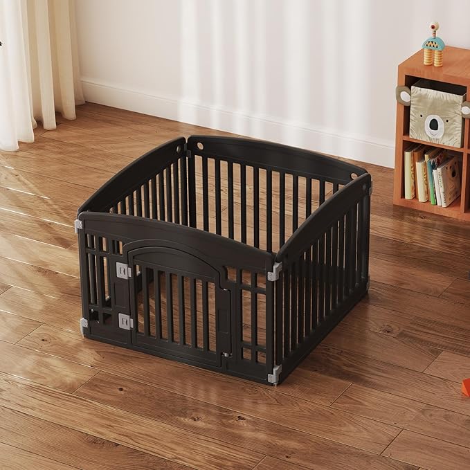 NEWBULIG Dog Playpen 4-Panel, 24IN Puppy Playpen, Stable Dog Play Pen Indoors/Outdoor with Secure Locking Door, Plastic Pet Fence for Small & Medium Dogs
