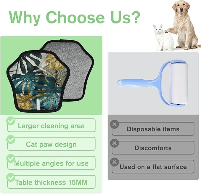 Palm Leaves Pattern Electrostatic Pet Hair Removal Glove for Cats & Dogs - Reusable Grooming Mitt for Couch, Carpet, Car Seat & Laundry - Large 9x9 Inch