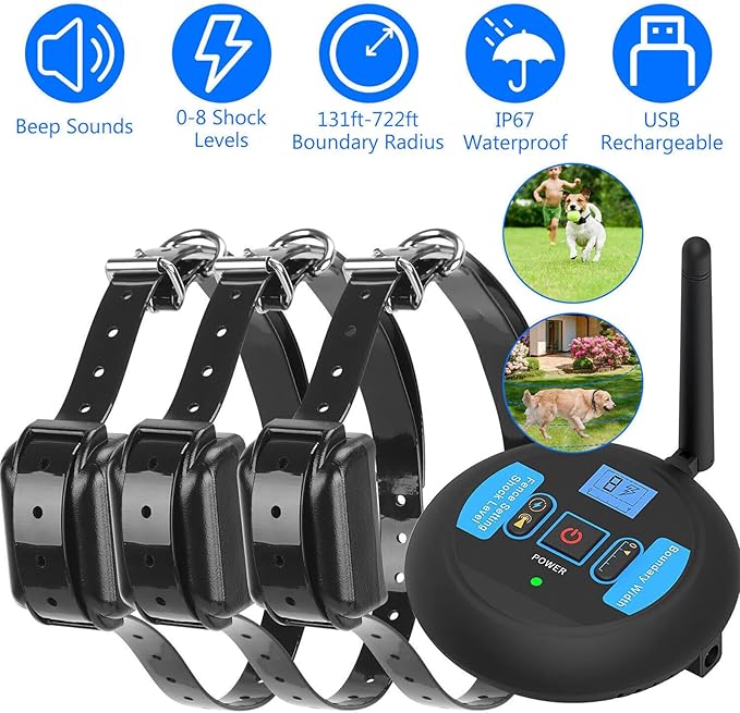 Wireless Dog Fence, Electric Dog Fence Pet Containment System with Remote Training Collar, Adjustable Range & Vibration Shock, Waterproof Receiver, Dog Boundary Container for All Dogs,for2dogs