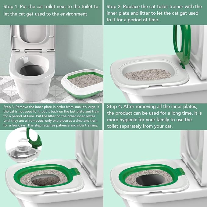 Cat Toilet Training Kit, Detachable Design for Easy Cleaning Reusable Removable Pet Toilet Trainer Seat Universal Reusable Environmentally Friendly Cat Toilets Trainer for Pet (Green)