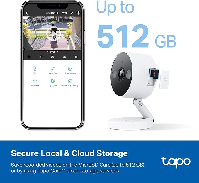 Tapo 2K+ Indoor/Outdoor Wired Security Camera - 2024 PCMag Editors' Choice, Person/Pet/Vehicle Detection, Baby Monitoring, Color Night Vision, Subscription-Free Local Storage or Optional Cloud, C120
