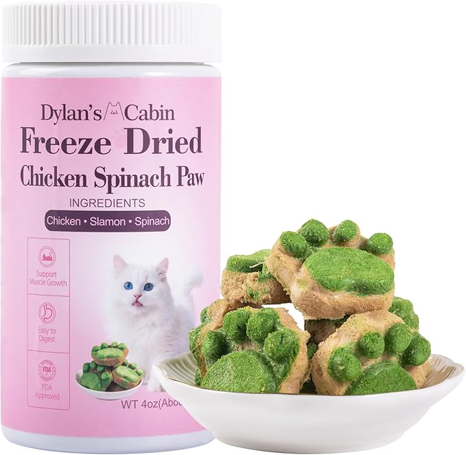 Dylan's cabin Freeze Dried Chicken Cat & Dog Treats - High Protein Spinach Paw with Slamon Training Kitten Snack or Puppy Treats for Coat Gut Healthy, 14pcs