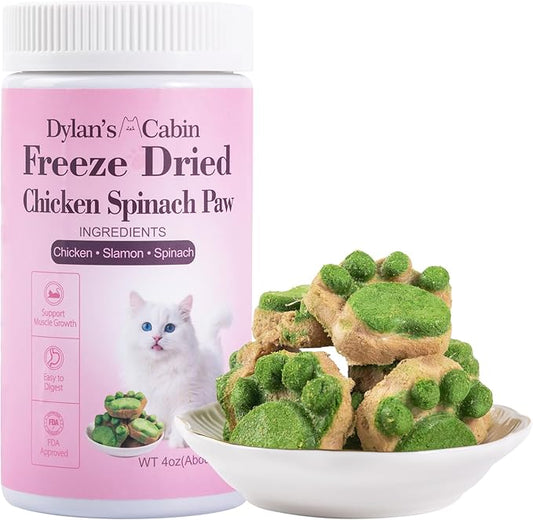 Dylan's cabin Freeze Dried Chicken Cat & Dog Treats - High Protein Spinach Paw with Slamon Training Kitten Snack or Puppy Treats for Coat Gut Healthy, 14pcs