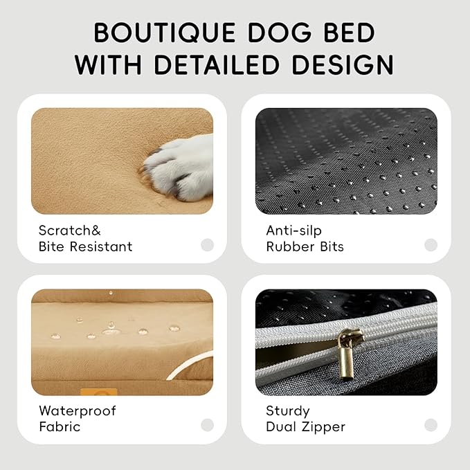 Homemate Dog Beds Large Sized Dog: 36x27 inch Orthopedic Large Dogs Bed XL Outdoor Pet Cat Bed Sofa Supplies with Toy Dogs Crate Pad Couch with Removable Washable Cover & Non-Slip Botton Brown