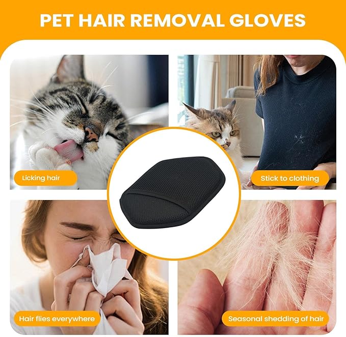 Pet Hair Removal Gloves | Ergonomic Static Pet Grooming Tool | Cat Detangling Gloves | for Sofas Beds Carpets Clothing Couch Bed Sheets Curtains Car Seats