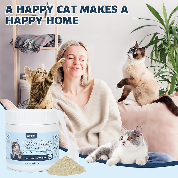 Cat Vomit Remedy, Vomiting Relief for Cats, Cat Vomiting Relief Supplement with Probiotic, Probiotic for Cats Relieves Dry Retching, Helps Expel Hairballs, and Supports Intestinal Health (5 oz)