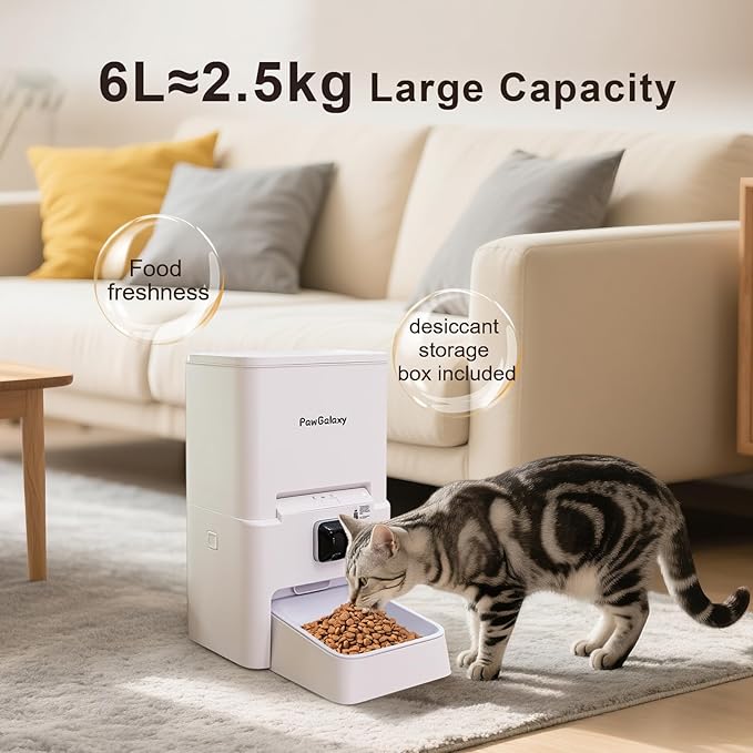 Automatic Cat Feeder with Camera, 1080P HD Night Vision 5G WiFi Smart Pet Feeder for Cats & Dogs – App Control, Timed Feeding, Portion Control, Two-Way Audio, Dual Power Supply