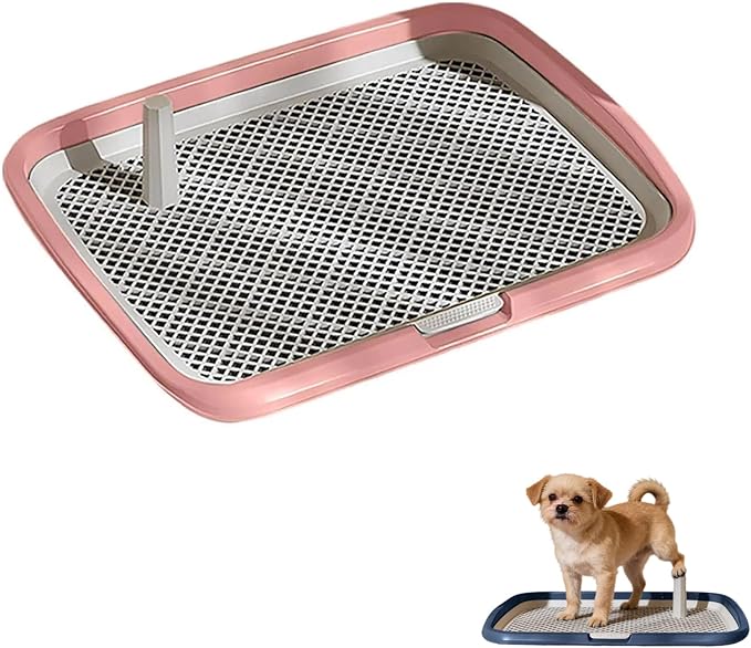 Dog Potty Tray with Guide Pillar, Indoor Pet Pee Pad Holder Duty, Removable Washable Puppy Training Toilet for Housebreaking Supplies Small Medium Dogs (Pink-S)