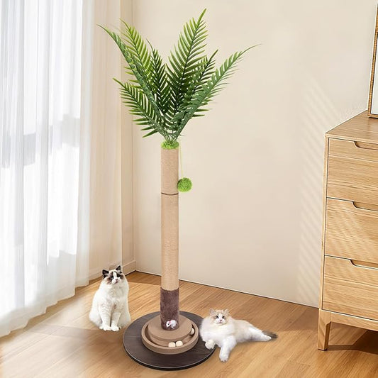 Cat Scratching Post, 35 Inch Tall Cat Scratcher Cat Tree Tower with Hanging Ball for Indoor Cats Adults,Areca Palm,Sisal Rope Kitten Scratch with Interactive Mouse Cat Toy
