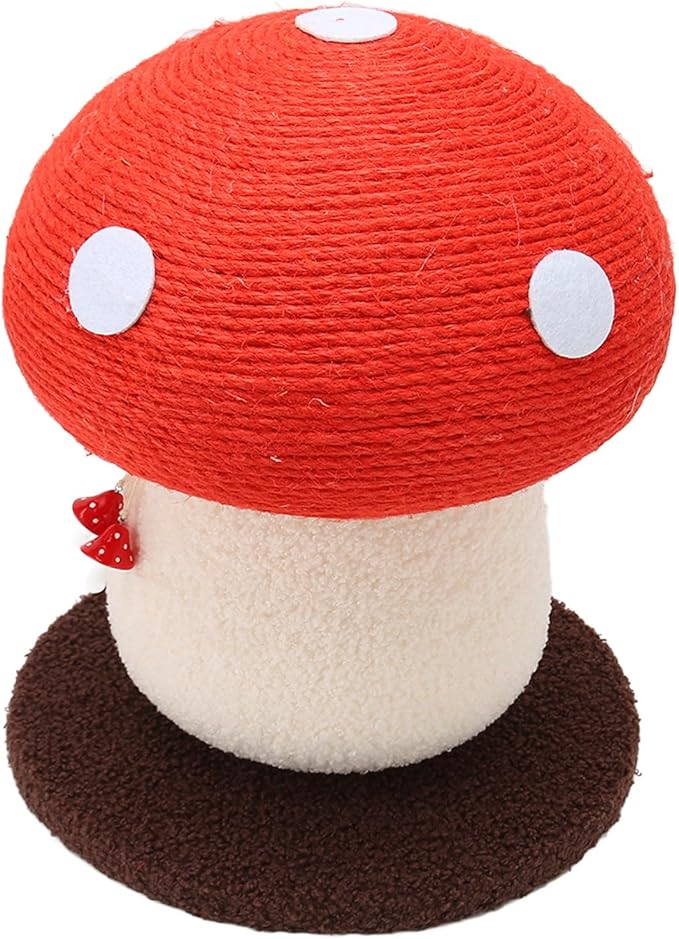 Mushroom Shaped Cat Scratch Post, Durable Grinding Claws Sisal Interactive Cat Scratch Pad Mat, Scratching Post Hung with Small Mushroom Accessories Cat Scratching Board for Pets Cats