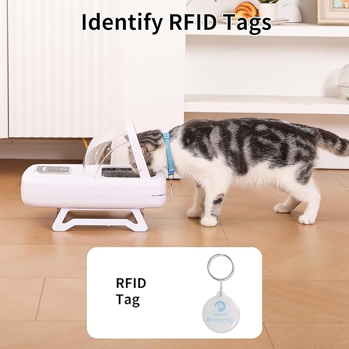 Automatic Cat Feeder with RFID Collar Sensor, Recognize 134.2kHz 15 Digits Pet Chip ID, Obese Cat, Anti Food Grabing for Both Wet Dry Food and Health Management