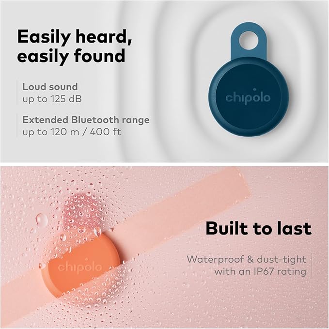 Chipolo LOOP - Rechargeable Bluetooth Tracking tag, Item Locator for Keys & Bags, Compatible with Apple Find My or Find Hub on Android, Out of Range Alerts for Android & Call Your Phone - 4 Pack