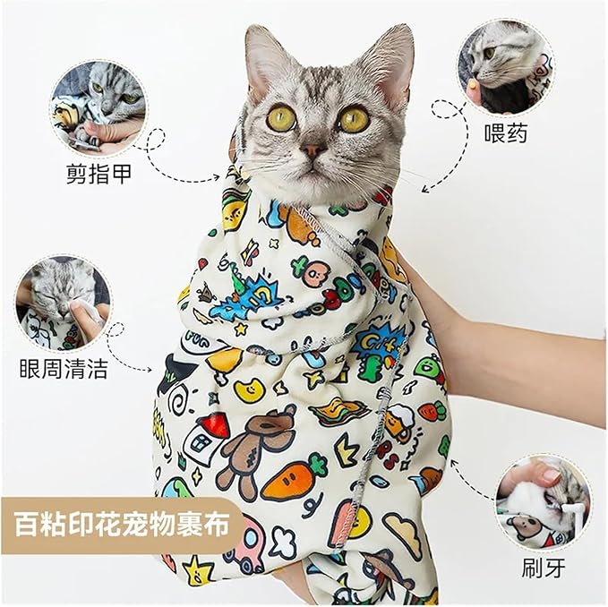 Self-Adherent Cat Grooming Wrap - Bite, Scratch, Escape Swaddle for Nail Clipping & Medicine Administration(Yellow)