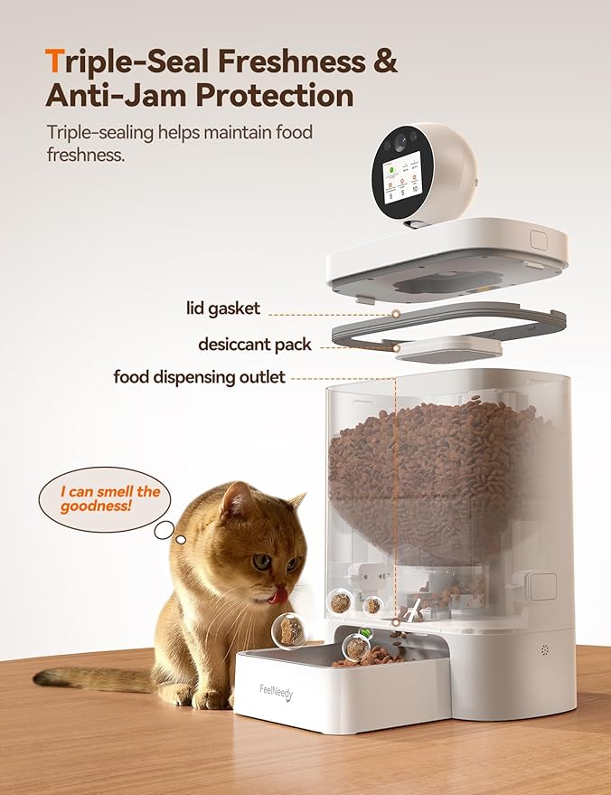 Automatic Cat Feeder with Camera 360° AI-Powered, 2K HD Video with Night Vision & 2-Way Audio, 2.4G/5G Wi-Fi Smart APP Control, Low Food Alert, 5.5L Timed Pet Feeder for Cats/Dogs