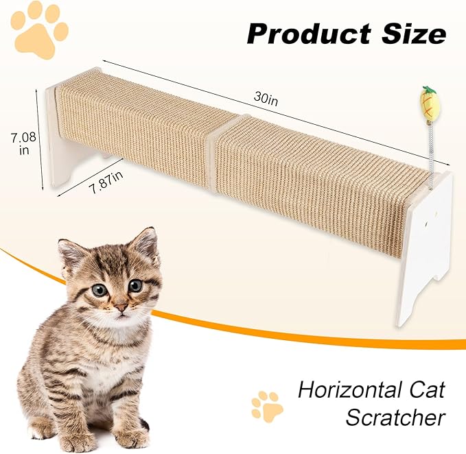 Horizontal Scratching Post, 30" Cat Scratching Post, Sisal Cat Scratch Pad Anti-Slip Strap Spring Toy, Protects Indoor Cat Furniture, Square