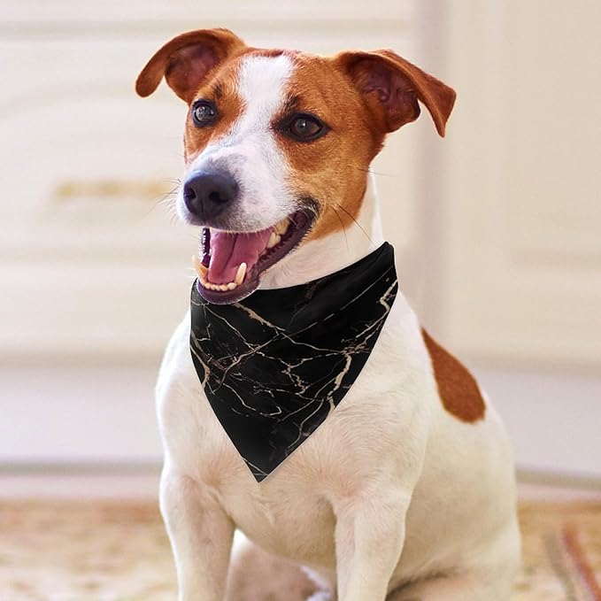 Dog Bandana Spring Pet Scarf Adjustable Triangle Black Gold Marble Printing Dog Bib Washable Polyester Puppy Bandana for Small Medium Large Dogs Cat Birthday Party Supplies