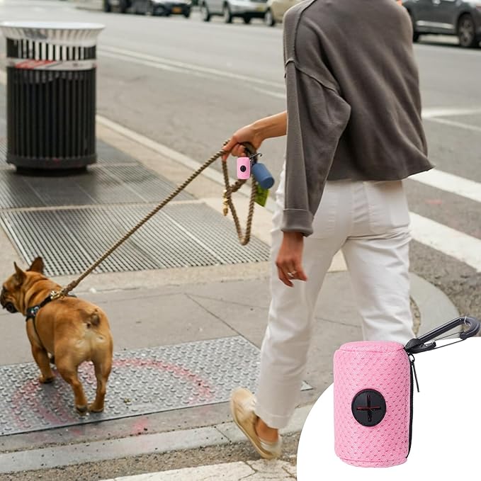 Dog Waste Bag Dispenser | Mesh Fabric Attachment Pet Waste Bag Dispenser with Zipper | Hangable Pet Supplies, Large Capacity Dog for Training, Running, Bicycle